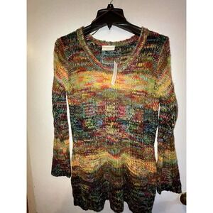 Bobbie Brooks Womens Multi Color Space Dye Knit Sweater Crew Neck Rainbow Large